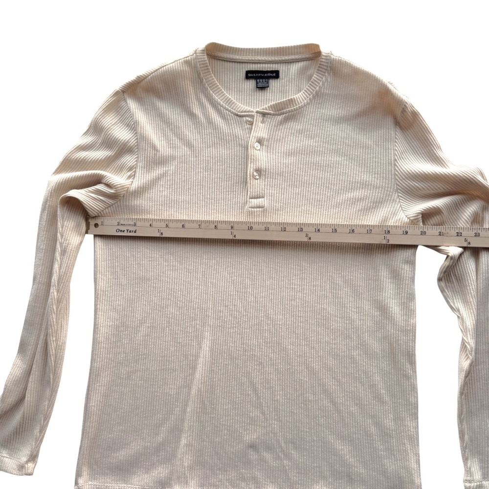 SAKS FIFTH AVENUE Ivory Waffle Knit Henley Long Sleeve Top – Size M - Picture 6 of 6